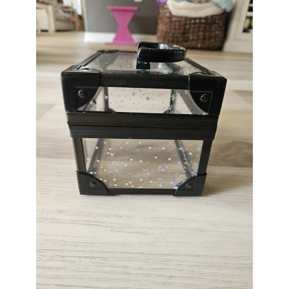 Vintage Caboodles Clear Acrylic Holographic Star Mini Train Case Makeup Box 7x5